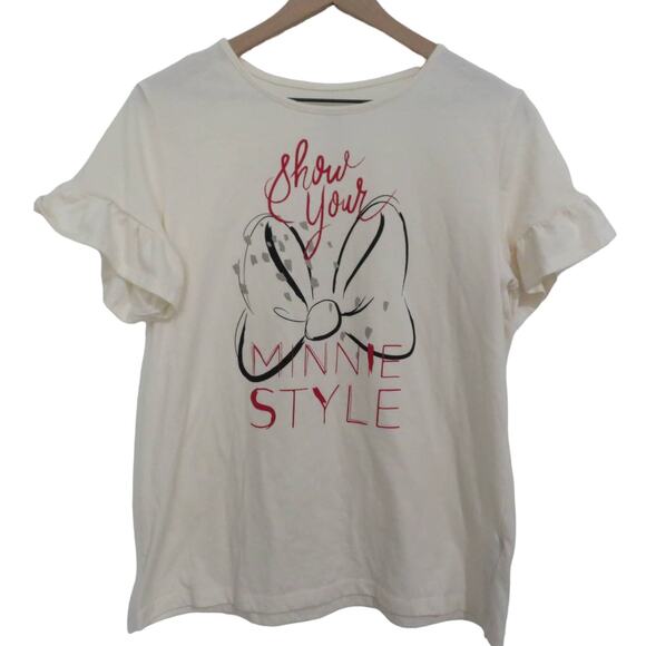 Disney Womens Sz L Off White Show Your Minnie Style Minnie Mouse Cream Tee - Picture 1 of 6